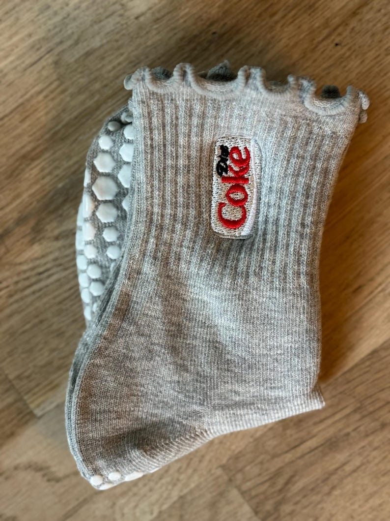 Diet Coke Adult Crew Grippy Socks for Pilates, Yoga, Barre Fitness Gray Ruffle