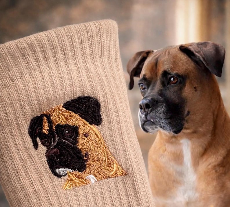 Custom Embroidered Pet Portrait Adult Crew Grippy Socks for Pilates, Yoga, Barre Fitness image 7