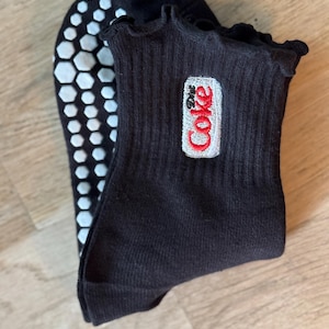 Diet Coke Adult Crew Grippy Socks for Pilates, Yoga, Barre Fitness Black Ruffle