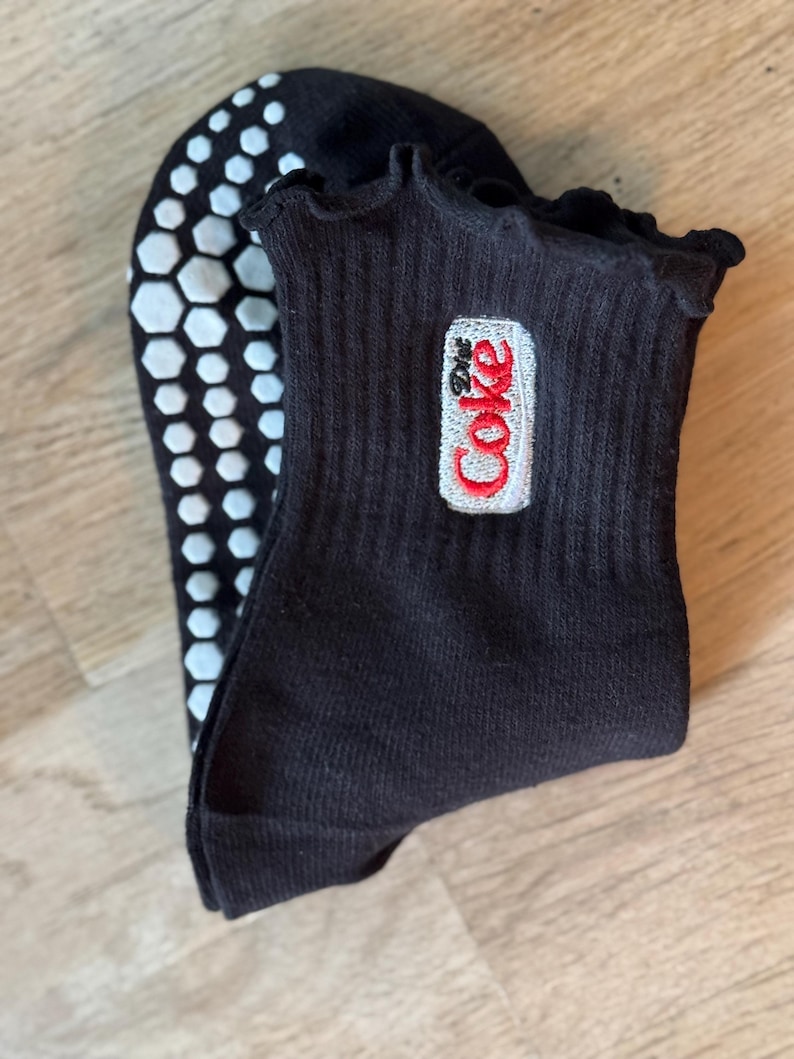 Diet Coke Adult Crew Grippy Socks for Pilates, Yoga, Barre Fitness Black Ruffle