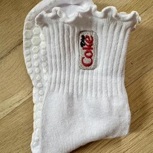 Diet Coke Adult Crew Grippy Socks for Pilates, Yoga, Barre Fitness White Ruffle