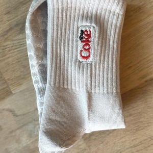 Diet Coke Adult Crew Grippy Socks for Pilates, Yoga, Barre Fitness Light Gray Crew