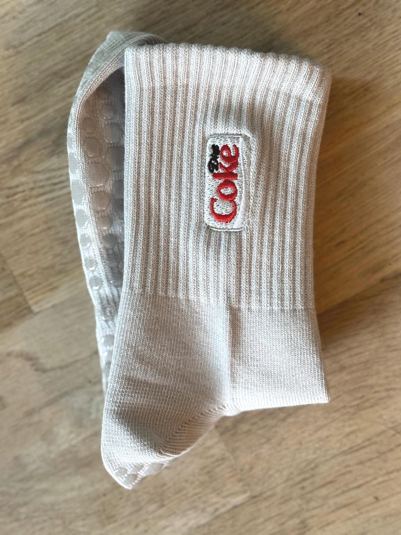 Diet Coke Adult Crew Grippy Socks for Pilates, Yoga, Barre Fitness Light Gray Crew