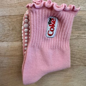 Diet Coke Adult Crew Grippy Socks for Pilates, Yoga, Barre Fitness Pink Ruffle
