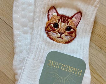 Custom Pet Portrait Adult Crew Grippy Socks for Pilates, Yoga, Barre Fitness