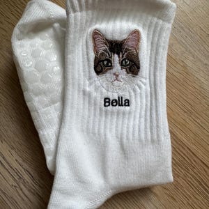 Custom Embroidered Pet Portrait Adult Crew Grippy Socks for Pilates, Yoga, Barre Fitness image 18