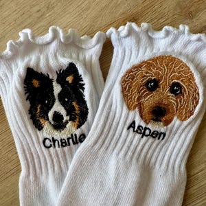 Custom Embroidered Pet Portrait Adult Crew Grippy Socks for Pilates, Yoga, Barre Fitness image 17