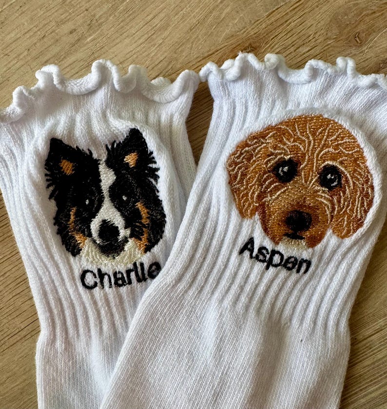 Custom Embroidered Pet Portrait Adult Crew Grippy Socks for Pilates, Yoga, Barre Fitness image 17