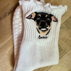 Custom Embroidered Pet Portrait Adult Crew Grippy Socks for Pilates, Yoga, Barre Fitness image 16