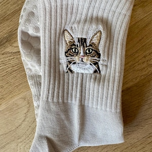 Custom Embroidered Pet Portrait Adult Crew Grippy Socks for Pilates, Yoga, Barre Fitness image 12