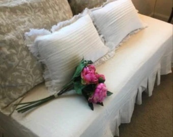 Ottoman/Bench Slipcover in Cream Dropcloth