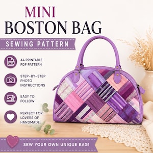 mini boston bag sewing pattern, satchel handbag,boston bag step by step photos weekender small Boston bag , making bag , easy sewing pattern