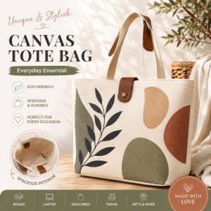 Canvas tote bag PDF easy sewing project , Bag making pattern, Beginner friendly tote bag, button bag, canvas tote pattern