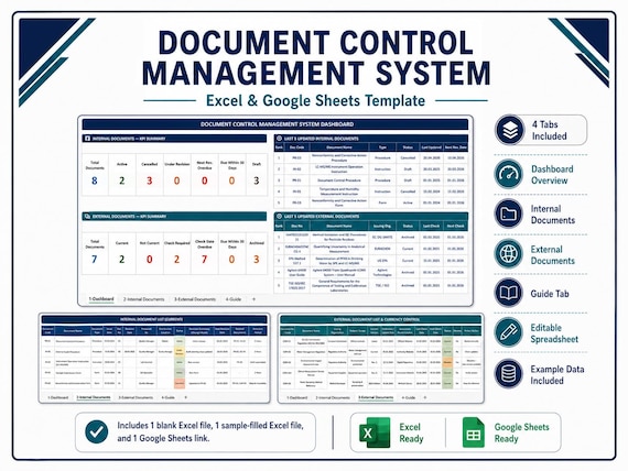 Document Control Register | Excel and Google Sheets QMS Template | Automated Dashboard