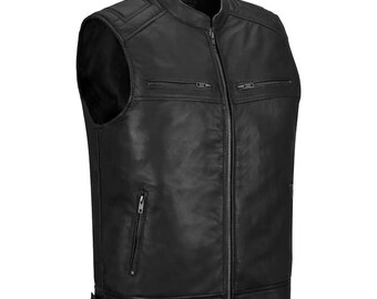 Men's Motorcycle Leather Vest, Premium Handmade Biker Vest, Diamond Quilted Club Vest, Genuine Leather Motorbike Riding Waistcoat