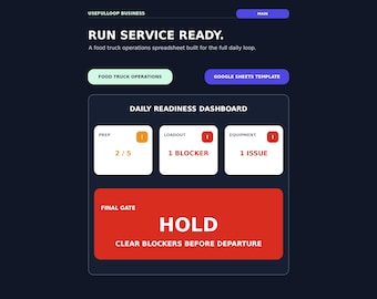 Food Truck Operations Spreadsheet, Daily Prep, Loadout & Service Checklist