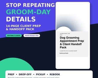 Dog Grooming Welcome Packet Canva Template, Client Prep, Pickup & Rebooking Guide