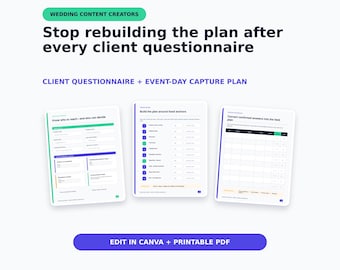 Wedding Content Creator Questionnaire Canva Template, Client Intake & Shot List