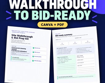 Commercial Cleaning Walkthrough Form, Janitorial Bid Checklist & Canva Template