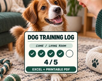 Dog Training Log Spreadsheet | Five-Attempt Session Tracker + Printable Cards