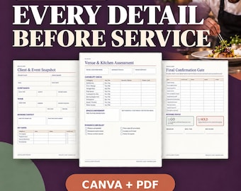 Private Chef Client Intake Form | Event Brief, Kitchen Checklist & Service Readiness Plan | Editable Canva Template + PDF