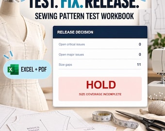 Sewing Pattern Testing Workbook, Tester Tracker & Release Checklist, Excel + Printable PDF