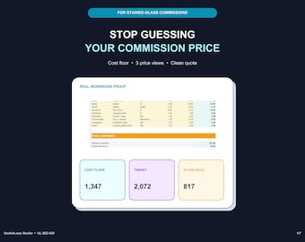 Stained Glass Pricing Calculator, Commission Quote & Profit Spreadsheet