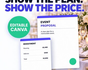 Event Planning Proposal Canva Template, Client Pricing & Services Presentation