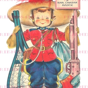 vintage CANADIAN MOUNTIE Front-n-Back Greeting Card Digital Download--4 fichiers jpg 300dpi & 600dpi