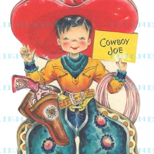 AMERICAN COWBOY w/Chaps & Lasso Vintage Printable Front-n-Back Greeting Card Digital Download--4 jpg files 300dpi and 600dpi--1940's