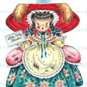 POLLY FLINDERS Vintage Mutter Gans Kinderzimmer Reim Front-n-Back druckbare Grußkarte Bilder digitaler Download--2 jpg Dateien 600 dpi--1940s