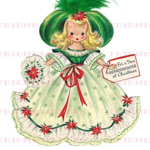Carte de voeux BELLE de Noël vintage recto-verso en téléchargement numérique - 4 fichiers jpg 300/600 dpi--belle oeuvre d'art de Vivian Smith, années 40