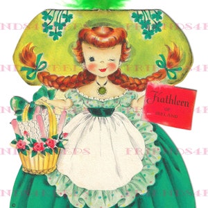 GAROTA DA IRLANDA Cartão de felicitações irlandês vintage frente e verso Dia de São Patrício Download digital - 4 arquivos jpg 300 dpi e 600 dpi
