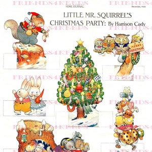 Antique imprimable M. ÉCUREUIL’S Christmas Party Découpes Paper Doll Digital Télécharger 300 et 600 dpi - Ladies' Home Journal Décembre 1920