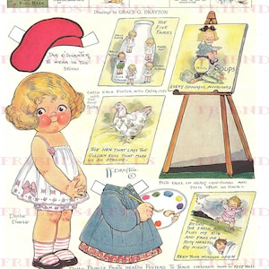 Dolly Dingle als Künstler zeigt, wie man gut Vintage druckbare Papierpuppe digitaler Download 2 jpg 300/600 dpi von Grace G. Drayton, Juli 1923