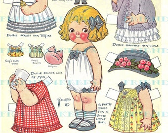 Printable LEARN NICE RULES Dolly Dingle Vintage Paper Doll Digital Download w/Soap Fairy Story 2 jpg 300 & 600 dpi by Grace G. Drayton, 1923