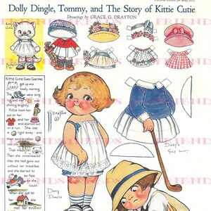 Dolly Dingle & Tommy w/GOLFING Outfits Plus Kittie Cutie Vintage Paper Doll Digital Download 2 jpg 300/600 dpi von Grace G. Drayton, Mai 1922