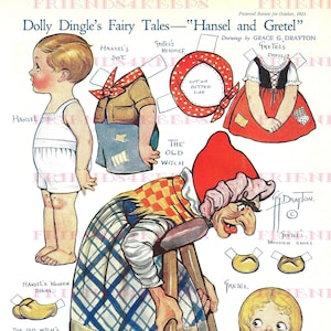 HÄNSEL UND GRETEL Dolly Dingle Vintage Papier Puppe Digital Download 2 jpg 300 & 600 dpi von Grace G. Drayton, Oktober 1921