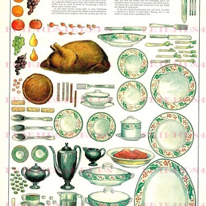 Afdrukbaar KERSTDINER voor papieren poppen Vintage Cut-Outs --Instant Digital Download 1 jpg 600 dpi--ca 1910's of 1920's--Eten &servies!