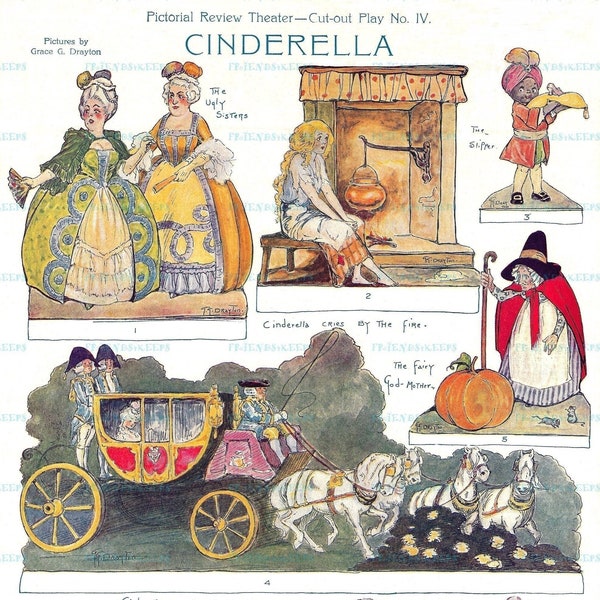 INSTANT DOWNLOAD Antique CINDERELLA Fairy Tale Printable Paper Doll--2 jpgs 300 dpi and 600 dpi--Pictorial Review 1914