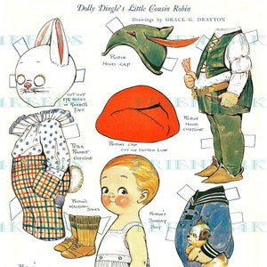 Imprimable Dolly Dingle’s Friend w / ROBIN HOOD & BUNNY Costumes vintage Paper Doll Digital Downloads 2 jpg 300/600 dpi Grace G. Drayton 1924