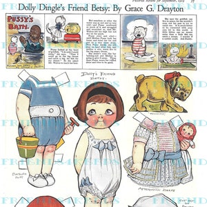 Dolly Dingle's FRIEND BETSY w/Dog Vintage Paper Doll Digital Download 2 jpg 300 dpi & 600 dpi, Grace G. Drayton, Pictorial Review Sept. 1919