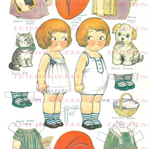 Dolly Dingle's Friends Joan et Jock et leurs animaux de compagnie vintage Paper Doll 2 téléchargement numérique jpg 300 & 600 dpi Grace G. Drayton, octobre 1924