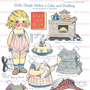 Dolly Dingle MACHT einen KUCHEN und PUDDING Vintage Baker druckbare Papier Puppe digitaler Download 2 jpg 300 & 600 dpi Grace G. Drayton, 1922