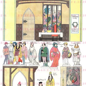 Art Deco CHILDREN&#39;S THEATER King Henry V&#39;s Medieval Court Paper Doll Digital Download 2 jpgs 300 and 600 dpi Delineator Magazine, 1918