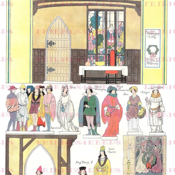 Art Deco CHILDREN'S THEATER King Henry V's Medieval Court Paper Doll Digital Download 2 jpgs 300 and 600 dpi Delineator Magazine, 1918