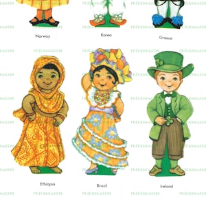 23 AROUND THE WORLD Printable Images--Boys & Girls in Folk Costumes--Instant Digital Download--4 Collage Sheets 600 dpi--Prints 8.5" x 11"