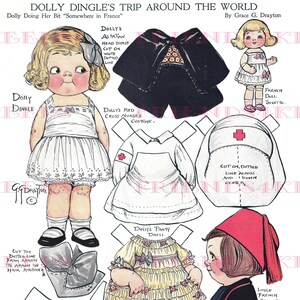 FRANCE Dolly Dingle’s World Trip Printable Paper Doll w/ Français Zouave Friend Digital Download 2 jpg 300 - 600 dpi Grace G. Drayton 1917
