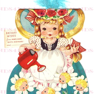 2-seitiges STORYBOOK LAND "Mary, Mary, Quite Counterry" Mutter Gans Vintage Geburtstagskarte Digital Download - 2 jpg Dateien 600 dpi