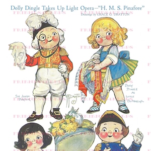 Dolly Dingle assume a ópera leve "H.M.S. Pinafore" Boneca de papel vintage Download digital 300 e 600 dpi, revisão pictórica 1921